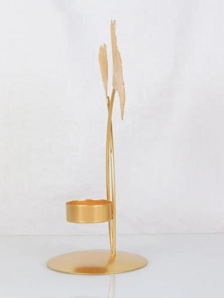 Imagem de Castiçal Dourado com Folha de Ginkgo - Decoração Luxuosa para Sala de Estar e Casamento