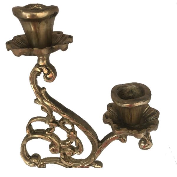 Imagem de castiçal duas velas bronze floral jantar decoração religioso