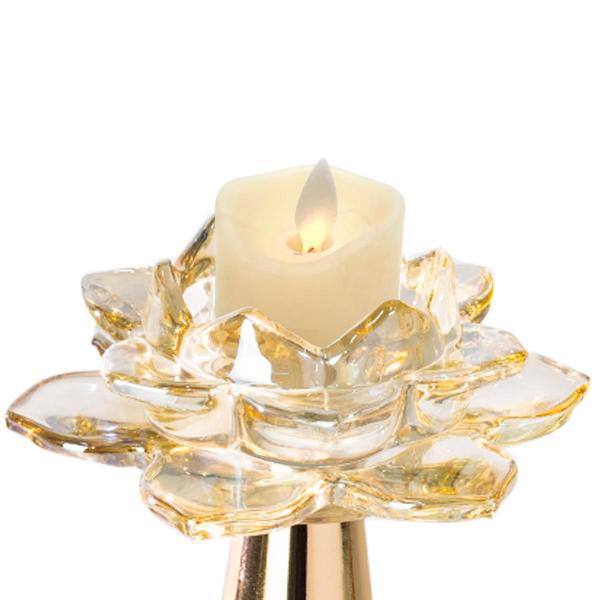 Castiçal Flor De Lotus Vidro Decorativo Dourado 30X12Cm - Ef Imagem de Castiçal Flor De Lotus Vidro Decorativo Dourado 30X12Cm