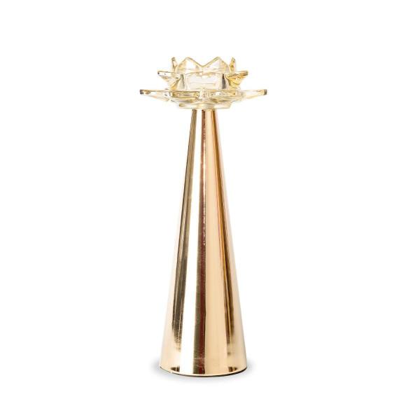 Castiçal Flor De Lotus Vidro Decorativo Dourado 30X12Cm - Ef Imagem de Castiçal Flor De Lotus Vidro Decorativo Dourado 30X12Cm