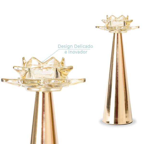 Castiçal Flor De Lotus Vidro Decorativo Dourado 30X12Cm - Ef Imagem de Castiçal Flor De Lotus Vidro Decorativo Dourado 30X12Cm