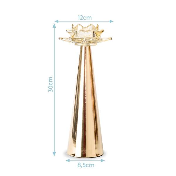 Castiçal Flor De Lotus Vidro Decorativo Dourado 30X12Cm - Ef Imagem de Castiçal Flor De Lotus Vidro Decorativo Dourado 30X12Cm