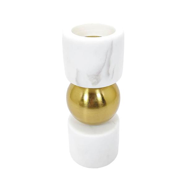 Imagem de Castiçal Marmore Branco Esfera Metal Dourado Decorativo