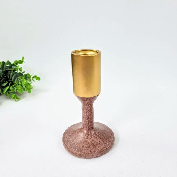 Imagem de Castiçal Marrom E Dourado 15X9Cm Candelabro Resina P