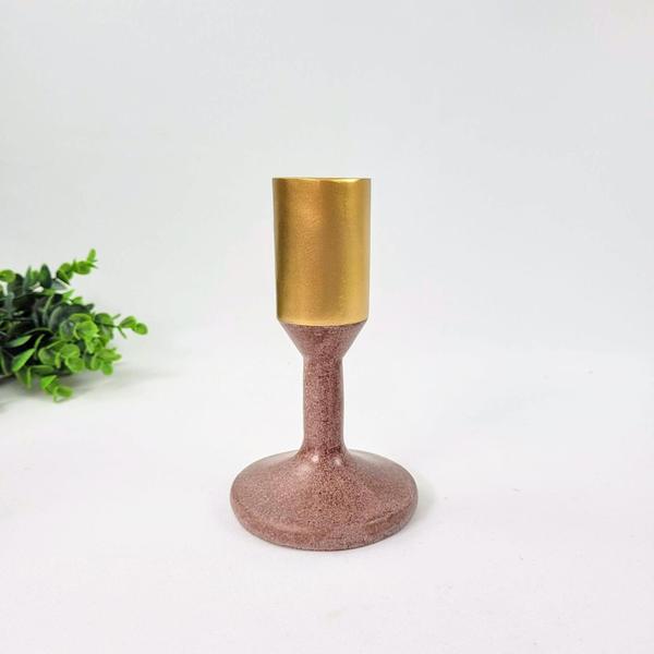 Imagem de Castiçal Marrom E Dourado 15X9Cm Candelabro Resina P