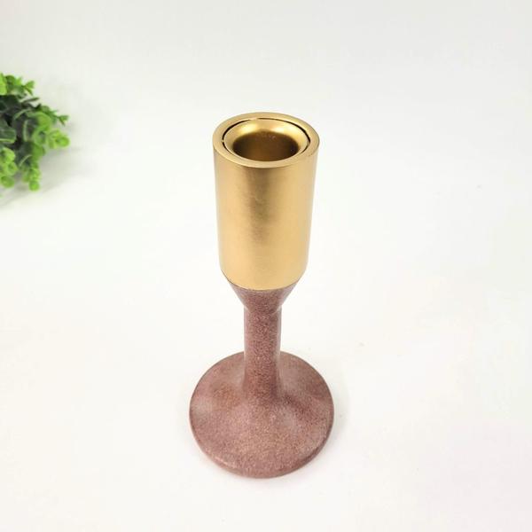 Imagem de Castiçal Marrom E Dourado 20X9Cm Candelabro Resina G