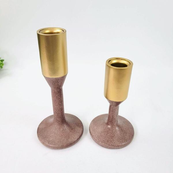 Imagem de Castiçal Marrom E Dourado Candelabro Resina Kit 2Pc