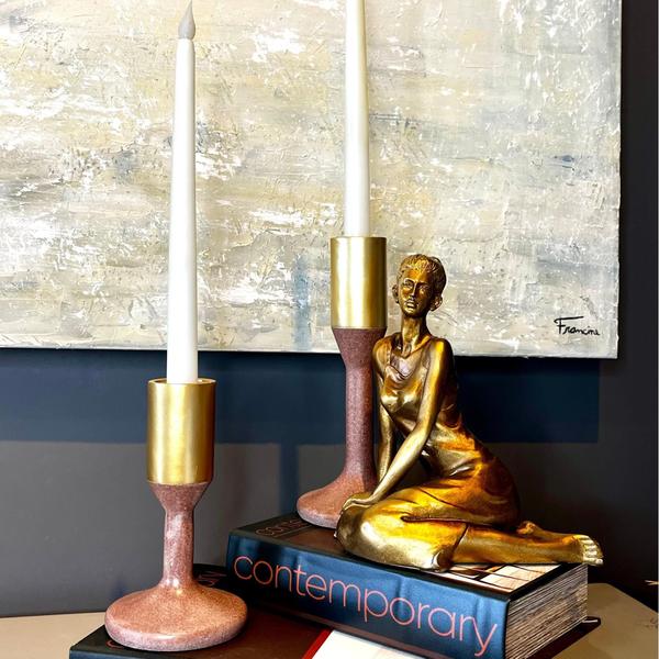 Imagem de Castiçal Marrom E Dourado Candelabro Resina Kit 2Pc