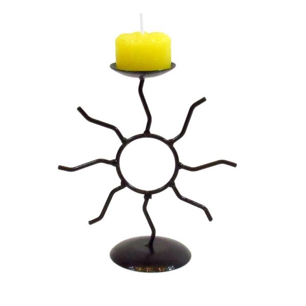 Imagem de Castiçal Sol Céu Decoração Porta Vela Amarela Decorativa