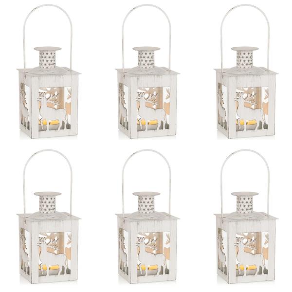 Castiçal Tea Lights NUPTIO 6 peças de rena pendurada branca Imagem de Castiçal Tea Lights NUPTIO 6 peças de rena pendurada branca