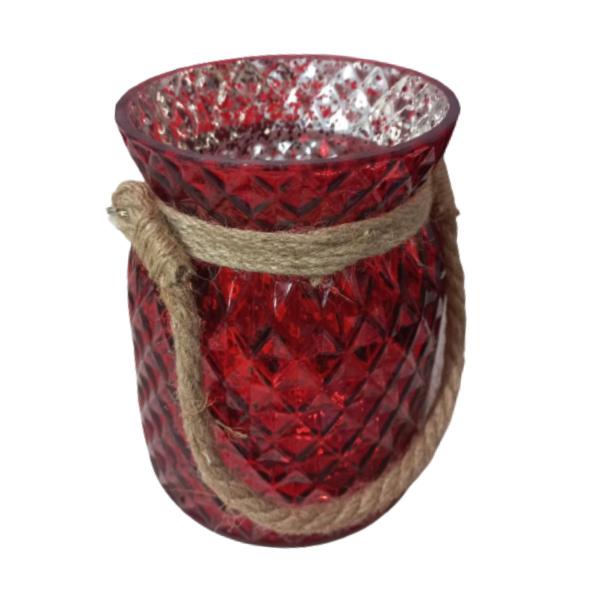 Castiçal Vidro Diamante Vermelho corda 16cm X 12cm Cromus Imagem de Castiçal Vidro Diamante Vermelho corda 16cm X 12cm Cromus