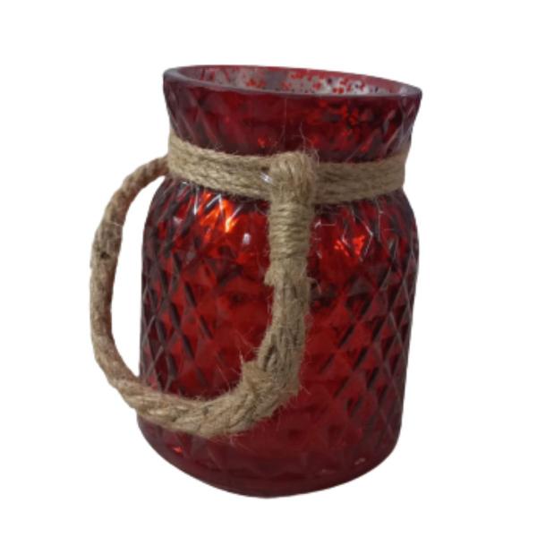Castiçal Vidro Diamante Vermelho corda 16cm X 12cm Cromus Imagem de Castiçal Vidro Diamante Vermelho corda 16cm X 12cm Cromus