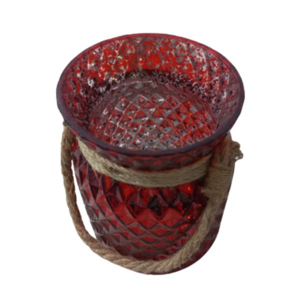 Castiçal Vidro Diamante Vermelho corda 16cm X 12cm Cromus Imagem de Castiçal Vidro Diamante Vermelho corda 16cm X 12cm Cromus