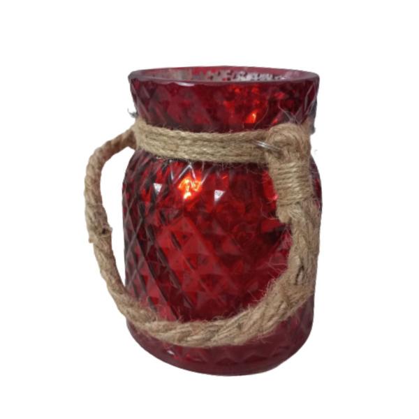 Castiçal Vidro Diamante Vermelho corda 16cm X 12cm Cromus Imagem de Castiçal Vidro Diamante Vermelho corda 16cm X 12cm Cromus