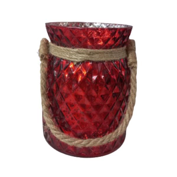 Castiçal Vidro Diamante Vermelho corda 16cm X 12cm Cromus Imagem de Castiçal Vidro Diamante Vermelho corda 16cm X 12cm Cromus