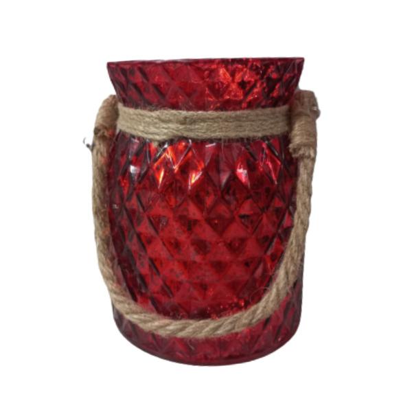 Castiçal Vidro Diamante Vermelho corda 16cm X 12cm Cromus Imagem de Castiçal Vidro Diamante Vermelho corda 16cm X 12cm Cromus