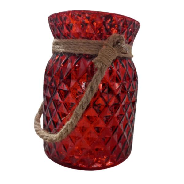 Castiçal Vidro Diamante Vermelho corda 16cm X 12cm Cromus Imagem de Castiçal Vidro Diamante Vermelho corda 16cm X 12cm Cromus
