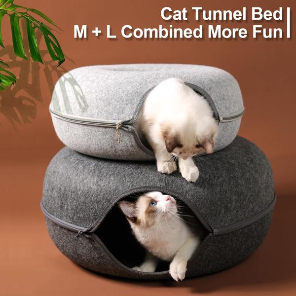 Imagem de Cat Tunnel Bininl Peekaboo Cat Cat Cave Bed para gatos de interior, cinza