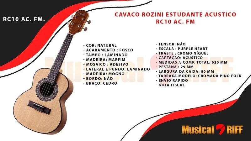 Imagem de Cavaco Rozini Estudante Acústico Fosco Caixa Larga Rc10. El.