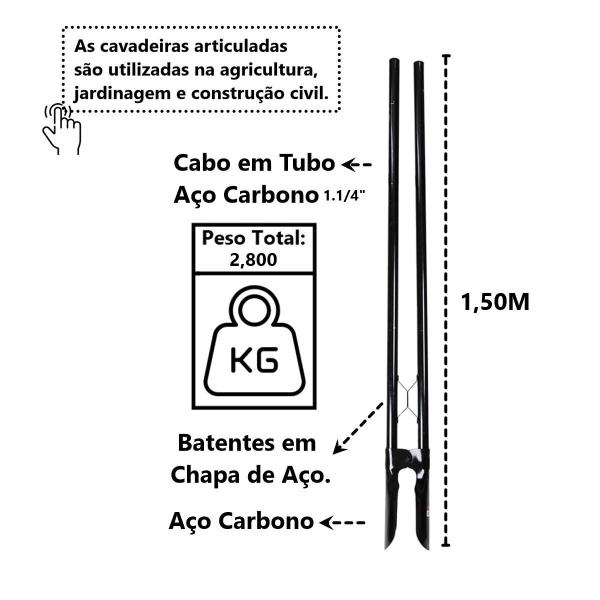 Imagem de Cavadeira Articulada Cabo Tubo em Aço Carbono 150cm