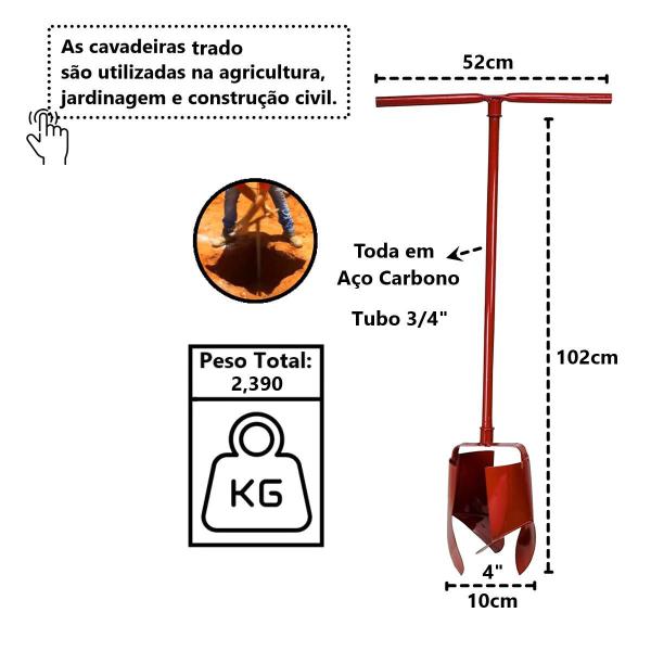 Imagem de Cavadeira Trado Cabo em Tubo Aço Carbono 04pol 102cm