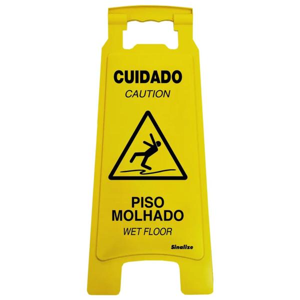 Cavalete Amarelo 27x65cm Cuidado - Piso Molhado - 700AL - SINALIZE Imagem de Cavalete Amarelo 27x65cm Cuidado - Piso Molhado - 700AL - SINALIZE