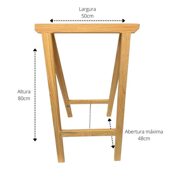 Imagem de Cavalete De Madeira Pinus Para Mesa Com Corrente de Aço 50cm - 1 unidade