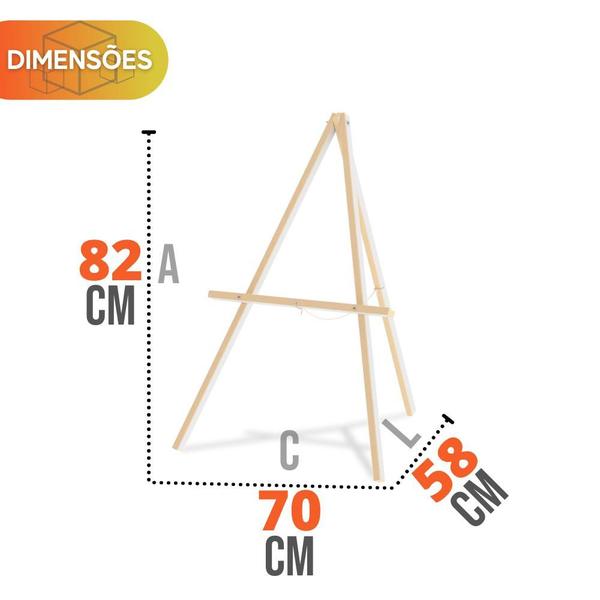 Imagem de Cavalete Quadros Tripé p/ Lousa Telas Pintura Madeira 82cm