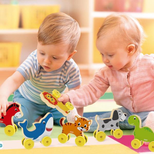 Imagem de Cavalinho em Madeira com Rodinhas Educativo e Colorido Brinquedo Para Bebês