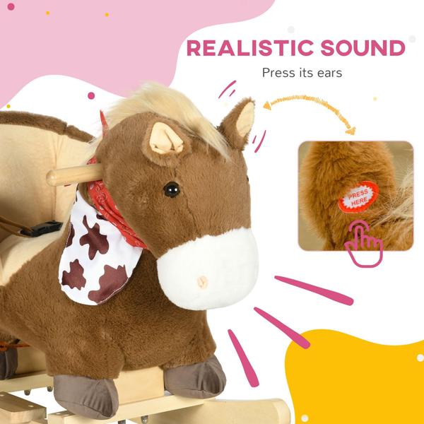 Imagem de Cavalo de balanço infantil Qaba Brown Pelush Animal com som 18-36