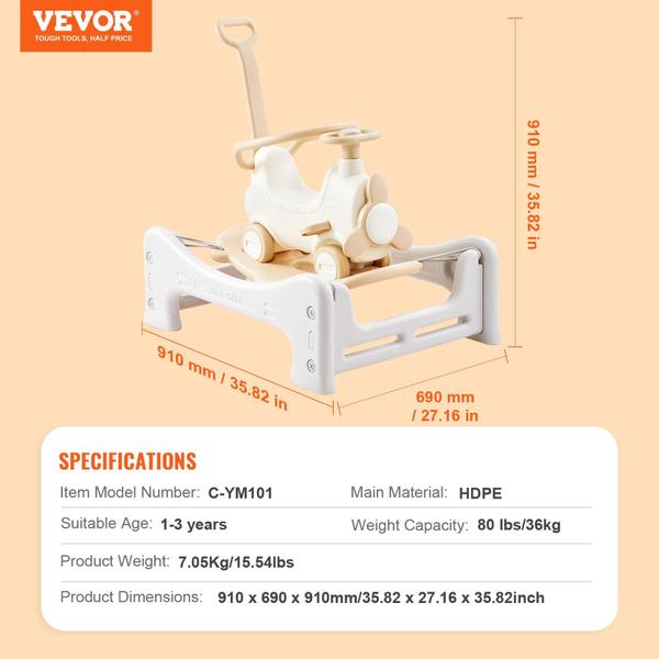 Imagem de Cavalo de Balanço VEVOR 5 em 1 para Crianças de 1 a 3 Anos - com Trampolim