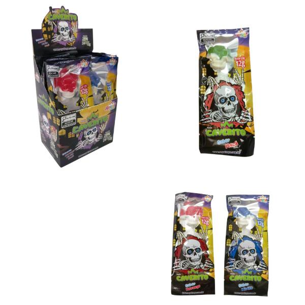 Caveirito Pirulito Caveira Brilha no Escuro - Caixa c/ 24 un - Royal Toys Imagem de Caveirito Pirulito Caveira Brilha no Escuro - Caixa c/ 24 un
