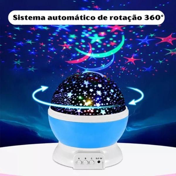 Imagem de Celebre a magia das estrelas com a Luminária Abajur Rotativa Projetor Globo Estrela!