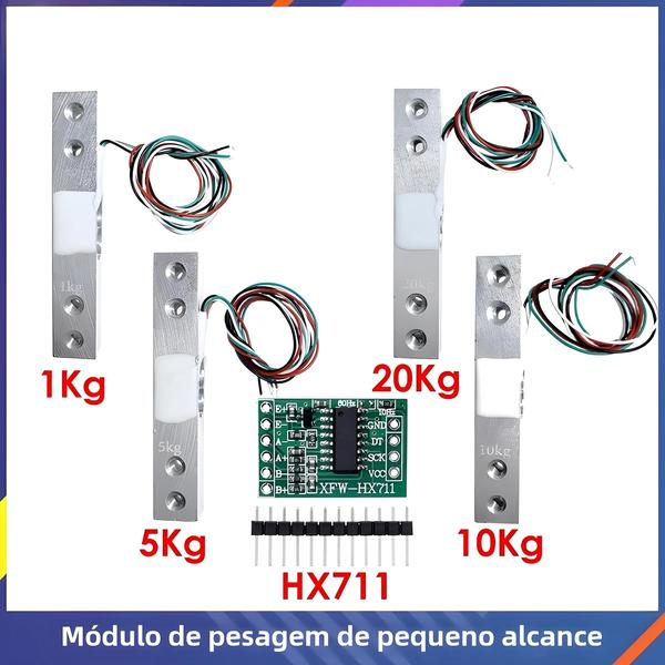 Imagem de Célula de Carga HX711 com Módulo AD - 1kg, 2kg, 5kg, 10kg e 20kg - Sensor de Peso em Liga de Alumínio