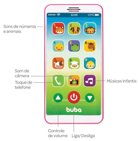 Imagem de Celular de Brinquedo Infantil Interativo Rosa Buba