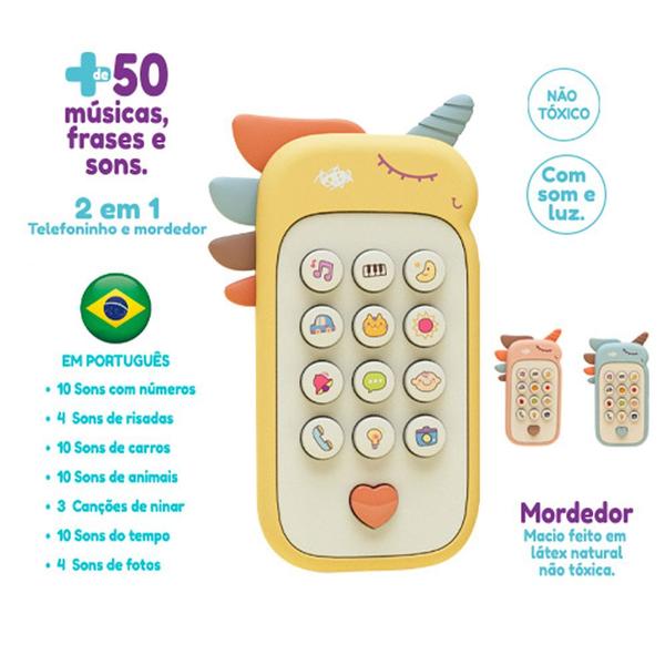 Imagem de Celular Musical Telefoninho Mordedor Educativo Brinquedo Bilingue Unicórnio BB035 Polibrinq