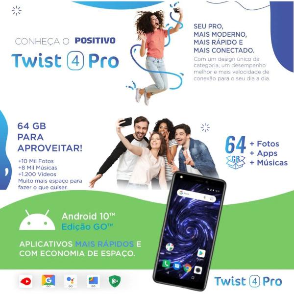 Imagem de Celular Positivo Twist 4G Pró  S518 Dual Chip 64 GB C/ Capinha e Película