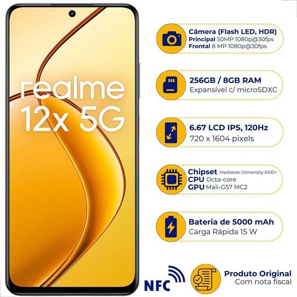 Imagem de Celular Realme 12x 5g 256gb Dual Sim 8gb Smartphone Com Nfc