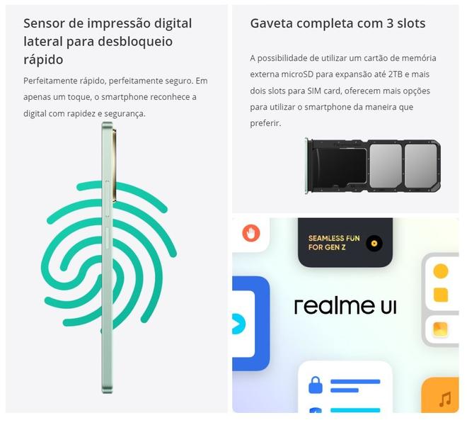 Imagem de Celular Realme C67 NFC câmera 108MPX 256GB + 16GB Ram Premium Design Tela 6.74" Resistente a água e impacto IPX54 Global Dual Sim lançamento 2024