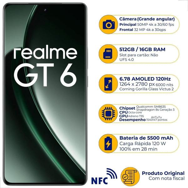 Imagem de Celular Realme Gt 6 5g 512gb 16gb Nfc Smartphone Original