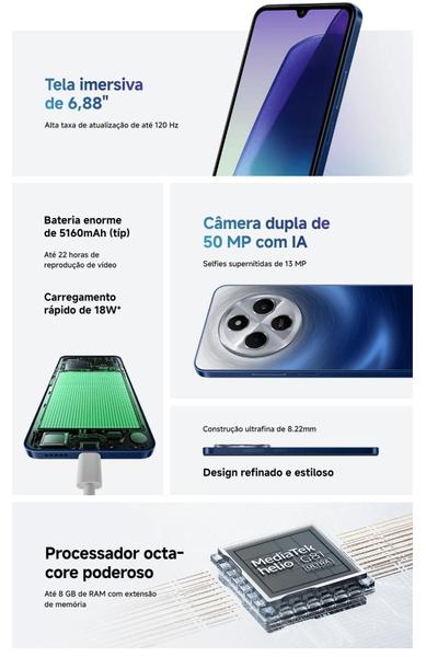 Imagem de Celular Redmi14C 256GB / 128GB  8GB Ram Camera 50MPX Premium Design performance tela 120Hz lançamento versão Global 