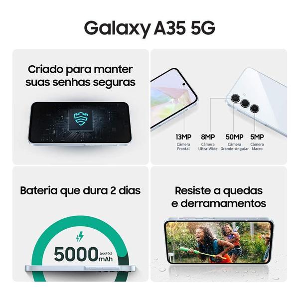 Imagem de Celular Samsung Galaxy A35 5G, Câmera Tripla até 50MP, Tela  6.6", 256GB