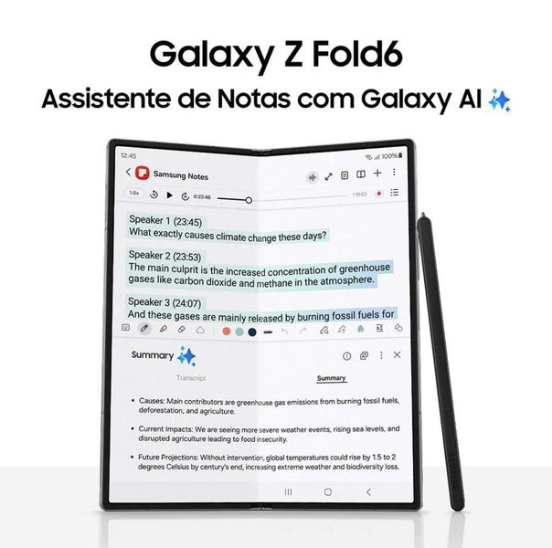 Imagem de Celular Samsung Galaxy Z Fold6 5G, 512GB, 12GB RAM, Tela 7.6" + 6.3"