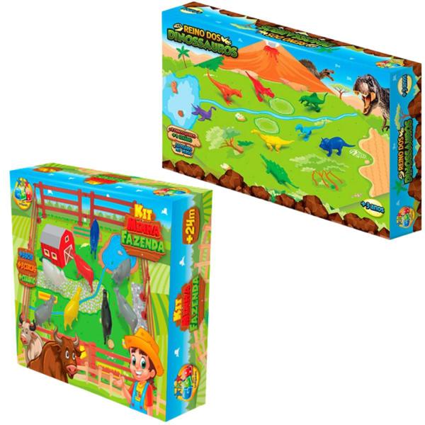 Imagem de Cenário De Brinquedo Infantil Fazendinha E Dinossauros Kit Com Animais Coloridos Para Crianças GGB