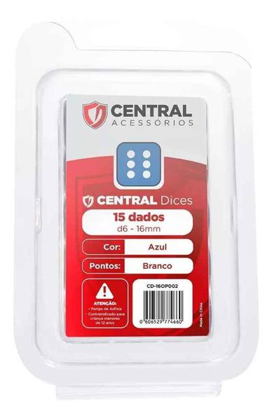 Imagem de Central Conjunto Dados D6 16mm Opaco Azul Branco 15uni