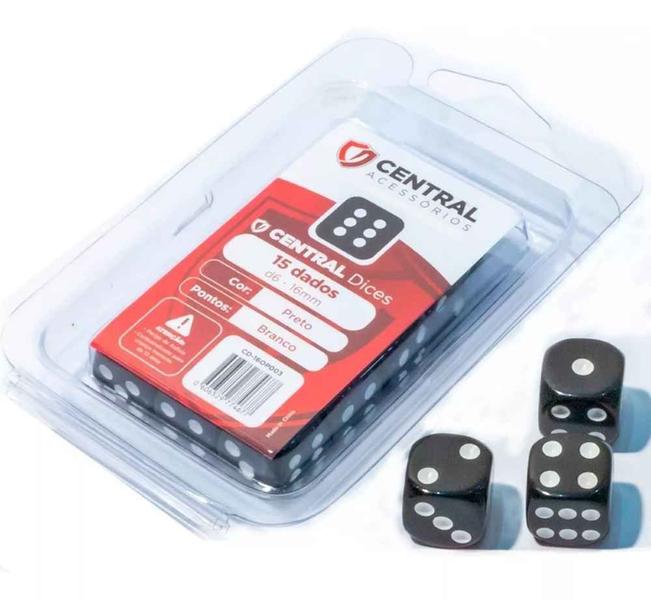 Imagem de Central Dice - d6 de 16mm: Opaco Preto e Branco