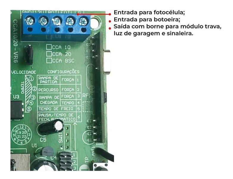 Imagem de Central Placa Portão Eletrônico Automatico Rcg Cca-10 + Sensor Basculante 3 Vias 180cm