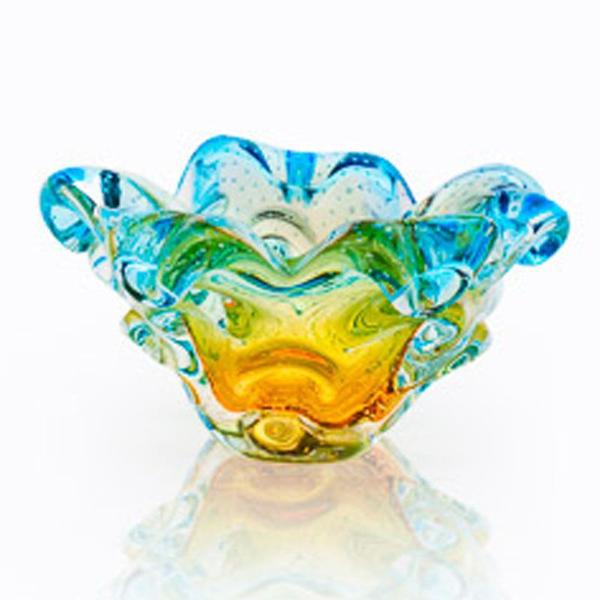 Imagem de Centro De Mesa Cristal Murano Azul E Âmbar São Marcos 17cm