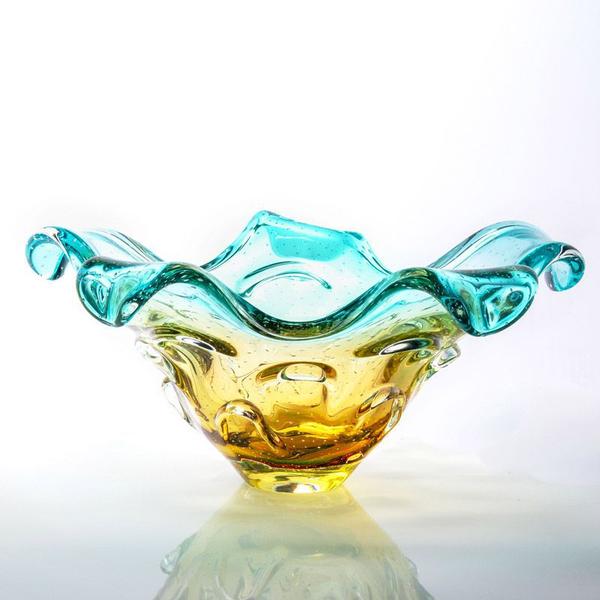 Imagem de Centro De Mesa Cristal Murano Verde E Âmbar São Marcos 45cm