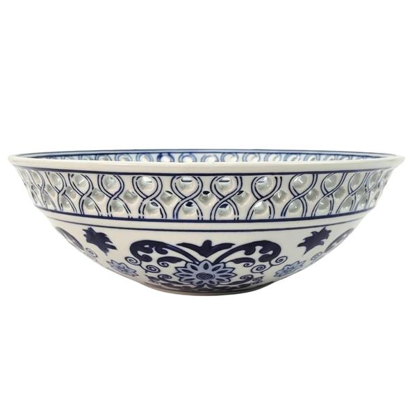 Imagem de Centro De Mesa Vaso Porcelana 9X26Cm Decoração Azul E Branco